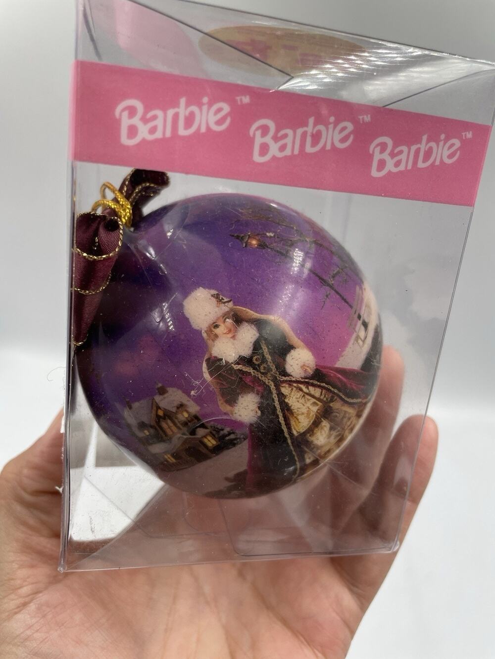 Barbie 3-1/2” Round 1996 Licensed By Mattel Ornament In Original Box